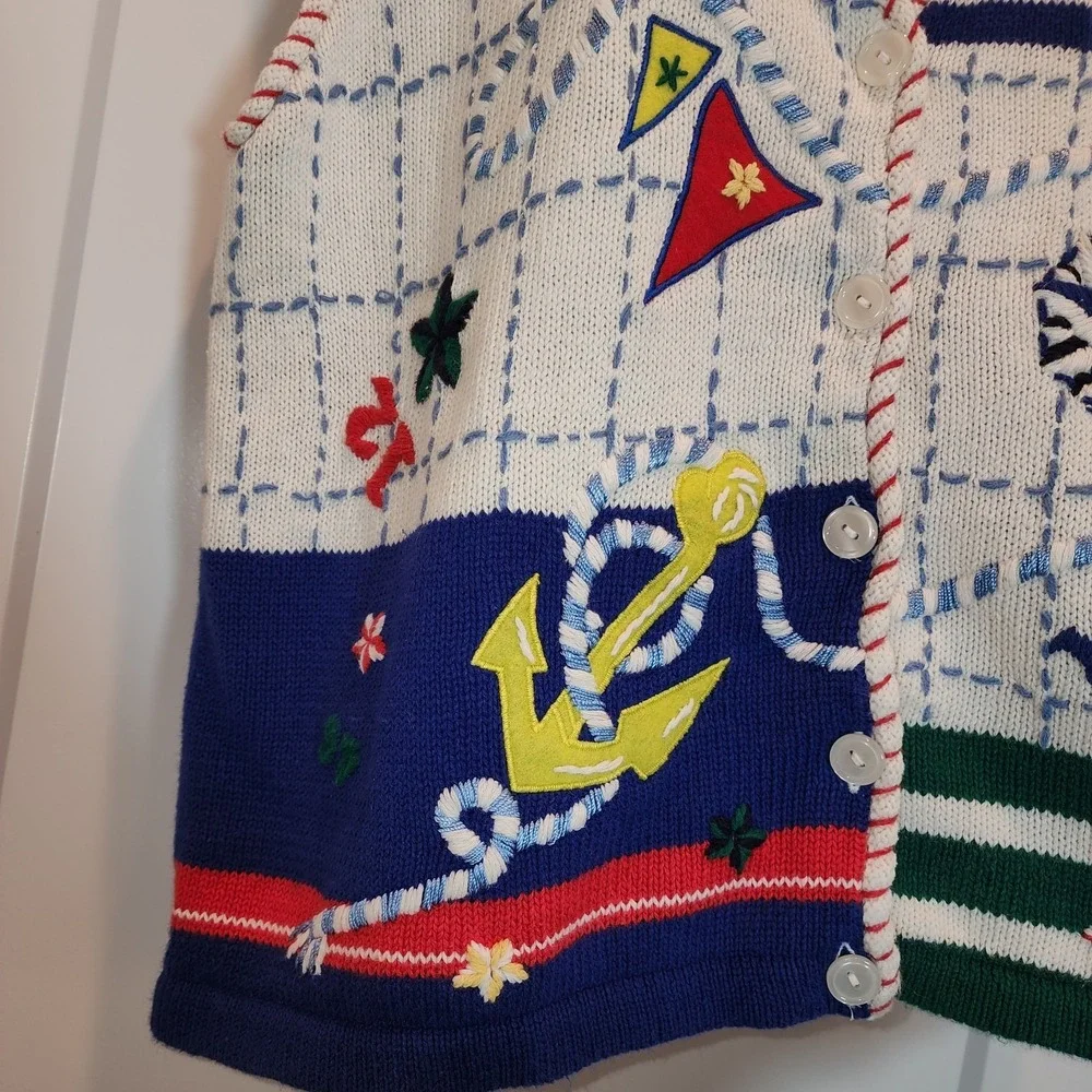 Vtg Donnkenny Ocean Sailing Sweater Button Vest L Nautical Yacht Coastal Grandma